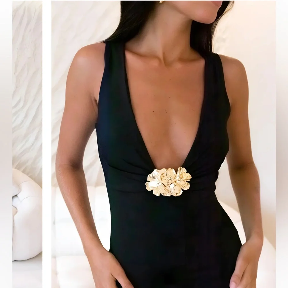 NWOT Princess Polly Black Maxi Dress with Gold Accent Hardware - Picture 5 of 5